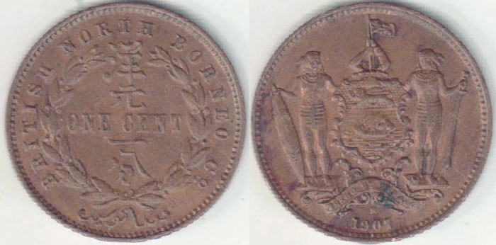 1907 H British North Borneo 1 Cent (aUnc) A004431